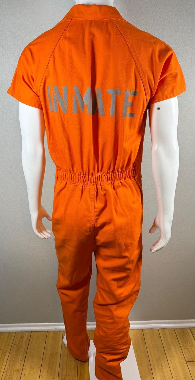 Screen Used Style Bob Barker Jail Inmate Jumpsuit Movie Prop Orange Large #6517